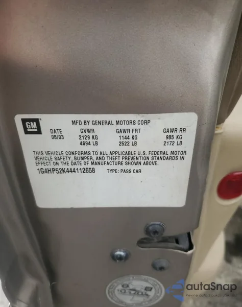 2004 Buick Lesabre Custom from USA, damaged, VIN 1G4HP52K444112658